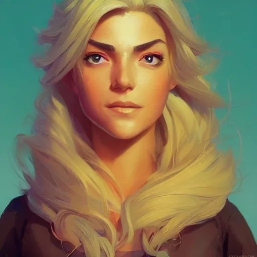 Prompt: beautiful blond woman portrait, maya ali mage, gloomhaven, dynamic lighting, gaudy colors, octane render aesthetic, matte painting concept art, official fanart behance hd artstation by jesper ejsing, by rhads and makoto shinkai and lois van baarle and ilya kuvshinov and rossdraws