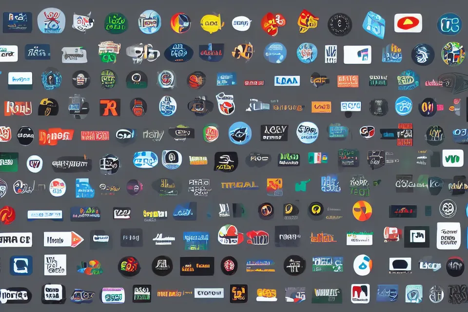 Prompt: a grid of imaginary tech company logos