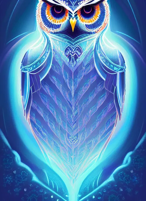 Image similar to symmetry!! product render poster vivid colors divine proportion owl, ice and snow, glowing fog intricate, elegant, highly detailed, digital painting, artstation, concept art, smooth, sharp focus, illustration,