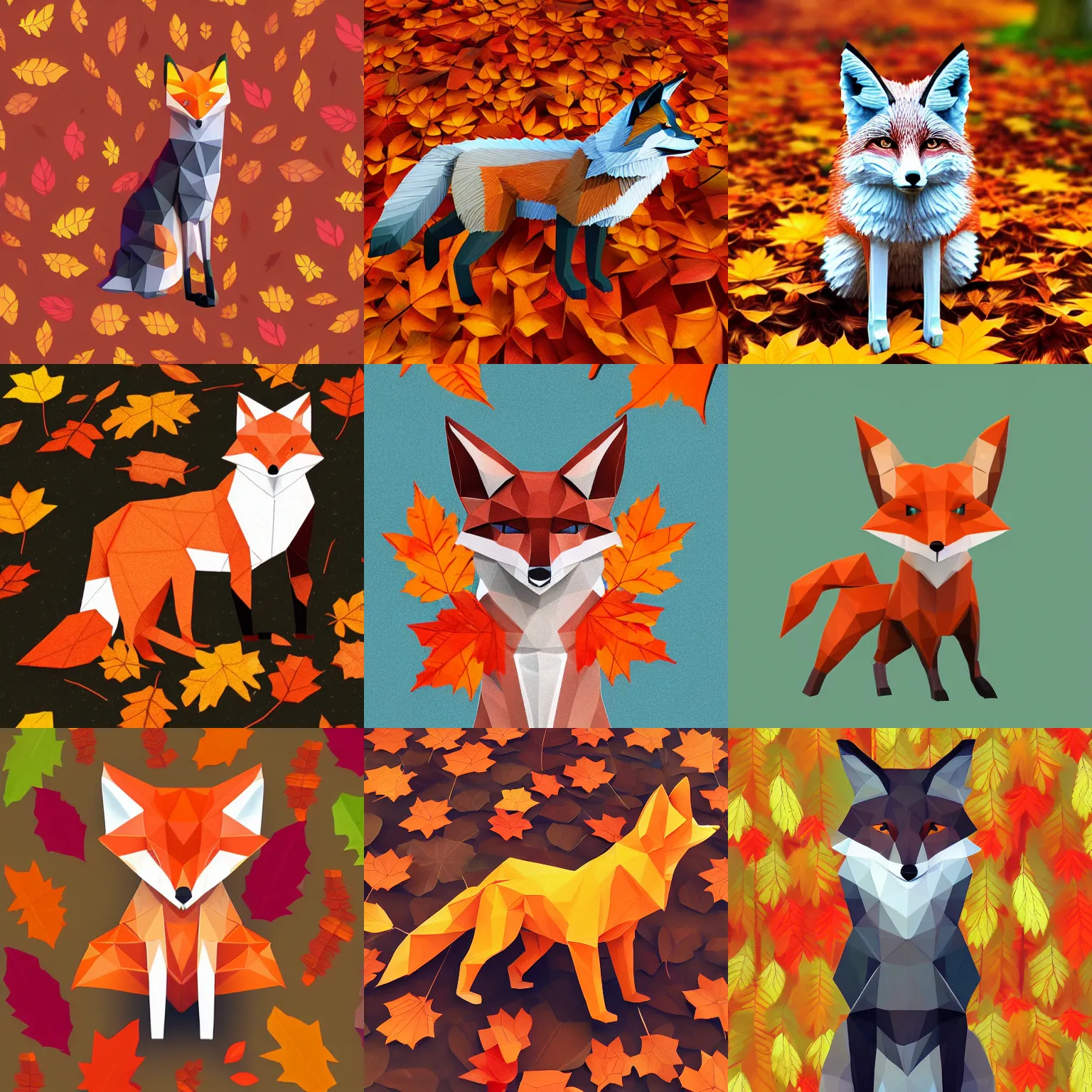 Image similar to super detailed lowpoly fox standing on hyper detailed lowpoly autumn leaves autumn leaves autumn leaves autumn leaves