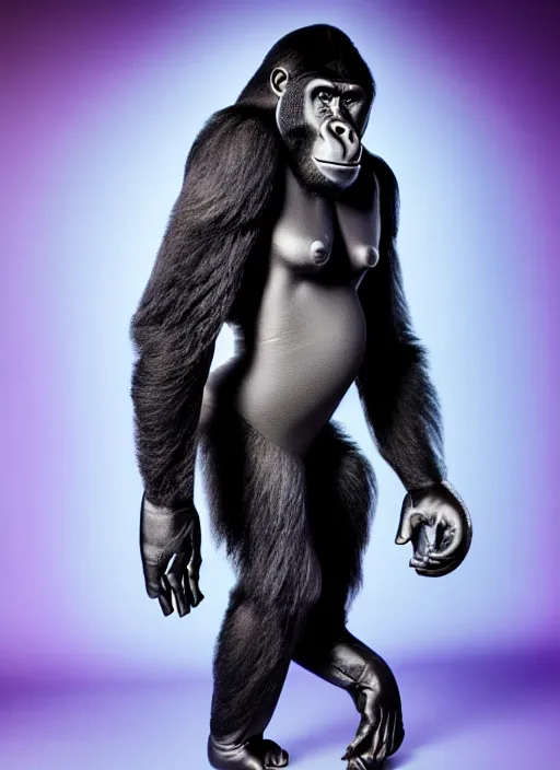 Image similar to studio photo still of a full body gorilla in a space suit, 8 k, studio lighting, key light from right side,