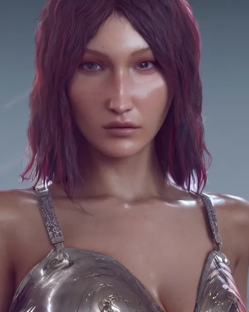 Image similar to a highly detailed metahuman 8 k close up render of bella hadid in yoshitaka amano style trending on artstation made in unreal engine 4