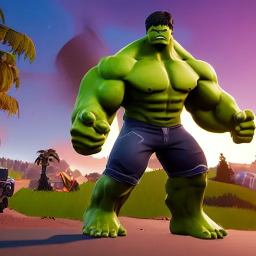 Image similar to hulk in fortnite, 4 k, high detail, high - resolution photograph, professional photography, ultra - detail