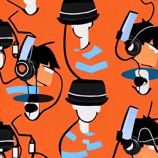 Image similar to streamer on twitch with black hat, stubble, ginger hair, orange hair, black cap, stubbles, red headphones, in the style of tatsuro kiuchi, art, abstract