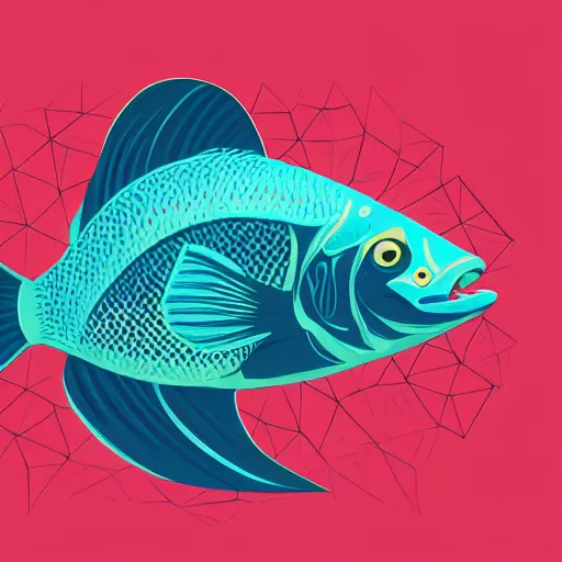 Image similar to profile of one stylized fish in center of view, dark ocean, complex patterns, artstation, intricate, realistic, highly detailed, digital painting, concept art, sharp focus, illustration by tom whalen and charles williams and kilian eng and james jean