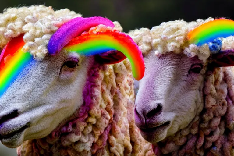 Image similar to a photo of a rainbow sheep