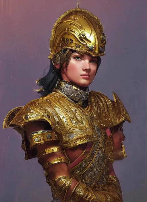 Image similar to portrait of an ancient roman character in incredible rich ornate armor, by ilya kuvshinov, by thomas lawrence, by bayard wu, trending on artstation, masterpiece