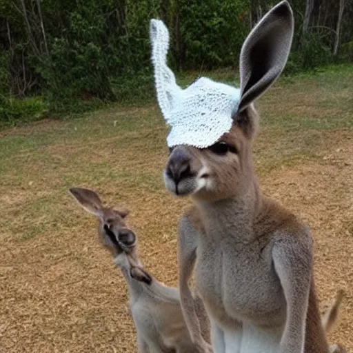 Image similar to kangaroo wearing a bonnet