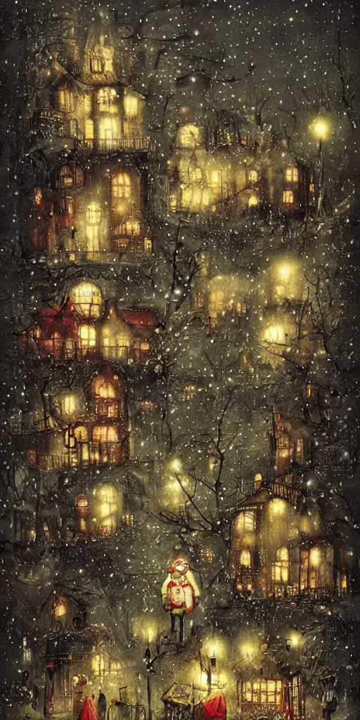 Image similar to a vintage christmas night scene by alexander jansson