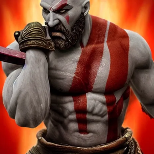 Prompt: kratos the god of war licking a lollipop