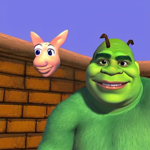 Prompt: shrek as a character in super mario 6 4