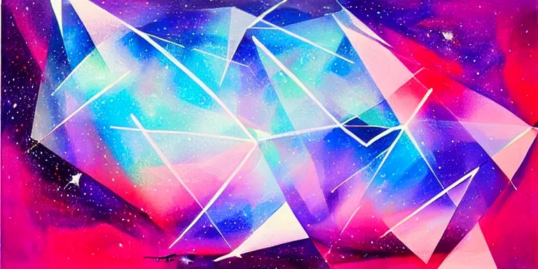 Prompt: a beautiful abstract acrylic high contrast painting on a white background of geometric shaped nebula by viktoria lapteva