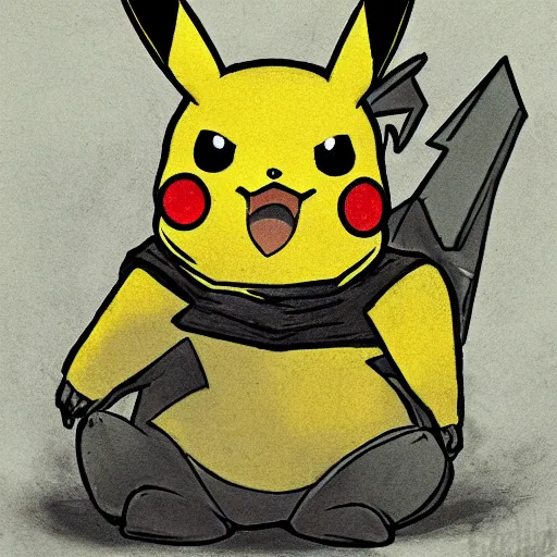 Prompt: Pikachu as a dark souls boss art by Bernard Krigstein's