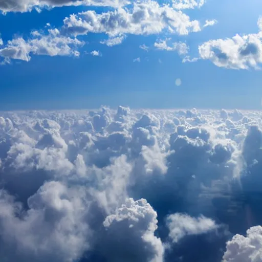 Prompt: beautiful sky from inside airplane window sun big fluffy clouds close ultra realistic 4k