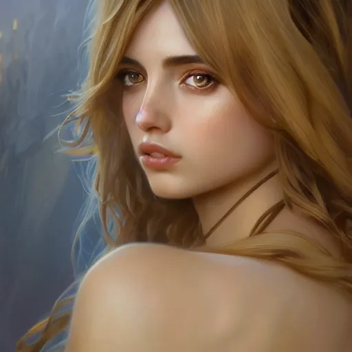 Image similar to beautiful young ana de armas closeup, d & d, fantasy, intricate, elegant, highly detailed, digital painting, artstation, concept art, matte, sharp focus, illustration, art by artgerm and greg rutkowski and alphonse mucha