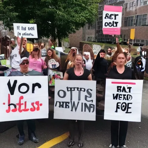 Image similar to cows protesting, holding op signs