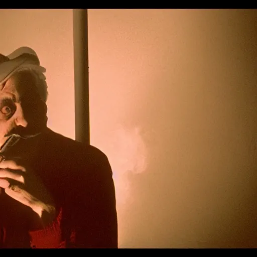 Prompt: Mario smoking a cigarette in a spooky David Lynch film aesthetic!!!