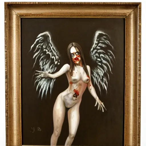 Prompt: J C Leyedecker painting of a zombie female angel