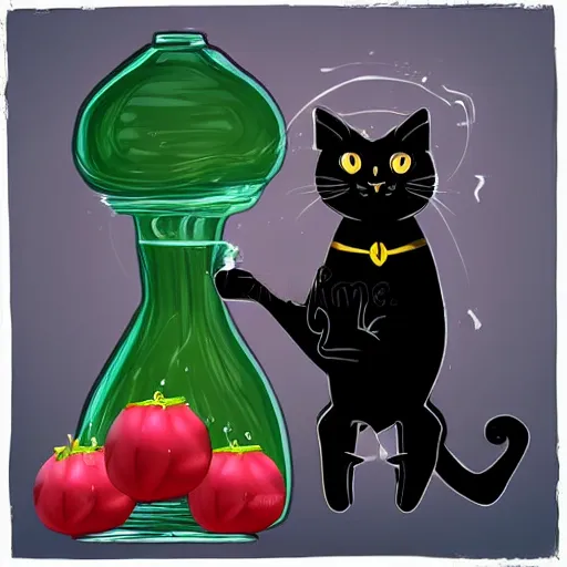 Image similar to black cat making potion, detailed, clean, realistic