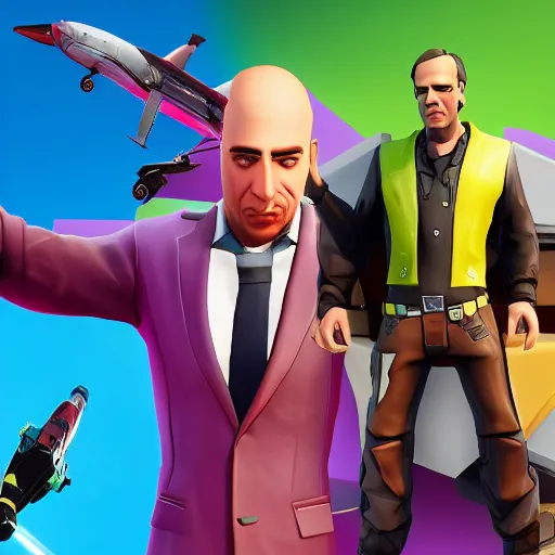 Image similar to saul goodman from breaking bad and jetstream sam, in the game fortnite