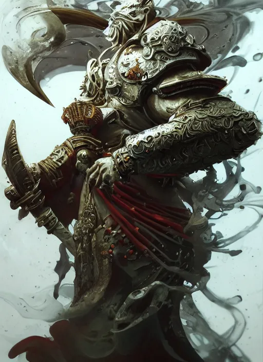 Image similar to subsurface scattering, white, koi, samurai deity with chitin armor, by jesper ejsing, justin gerard, tomasz alen kopera, cgsociety and fenghua zhong, highly detailed, rim light, cinematic lighting, illustration, art, octane render, very coherent, cinematic, hyper realism, high detail, octane render, 8 k