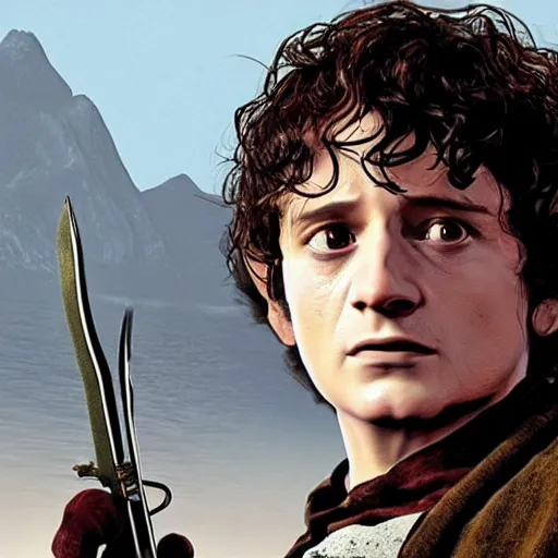 Prompt: Frodo Baggins as a grand theft auto 5 character, beat up