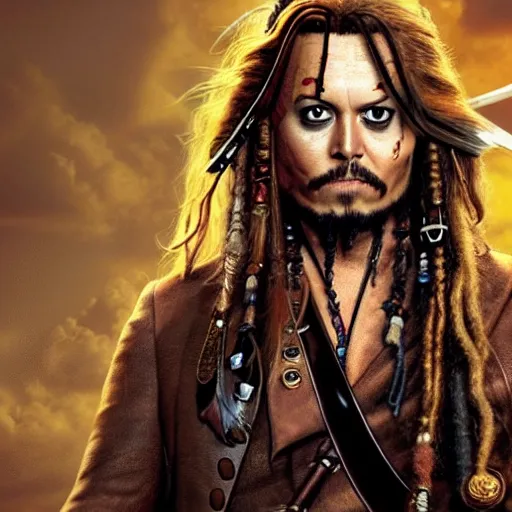 Image similar to Elon Musk as a Jack Sparrow from Pirates of the Caribbean, artstation, digital art, hyperrealistic, high quality, high detalied, 8K,