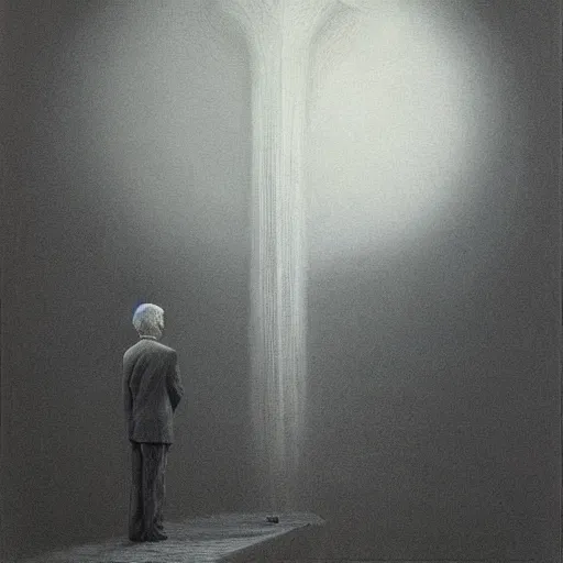 Prompt: Minority Leader Mitch McConnell. Regret. Zdzisław Beksiński