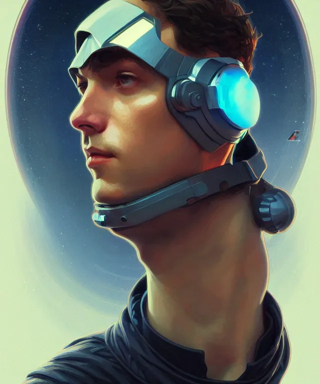 Image similar to Hacker man spaceman portrait, highly detailed, digital painting, artstation, concept art, smooth, sharp focus, illustration, art by artgerm and greg rutkowski and alphonse mucha