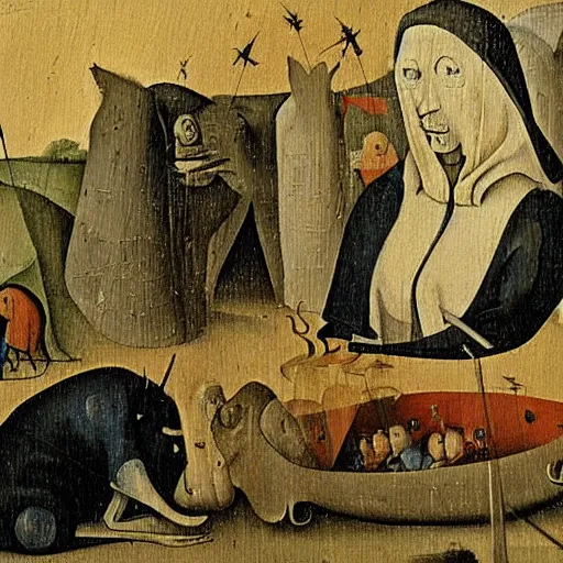 Prompt: a painting by Hieronymous Bosch while smoking weed