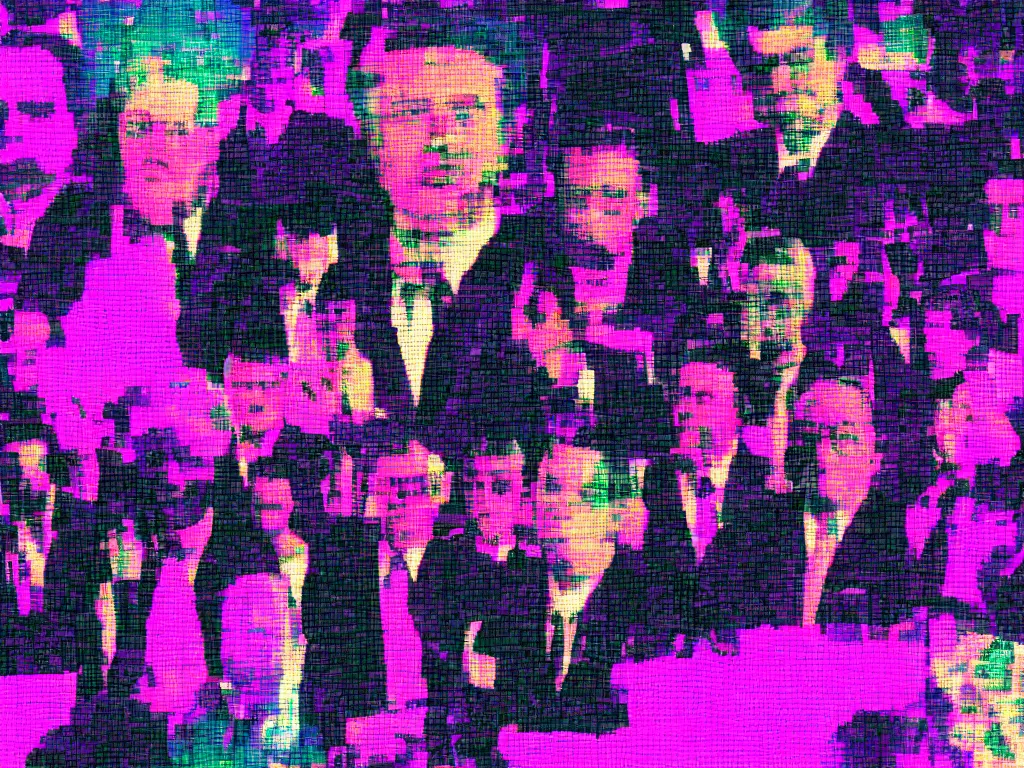 Prompt: vaporwave glitchy corrupt jpeg of corrupt officials