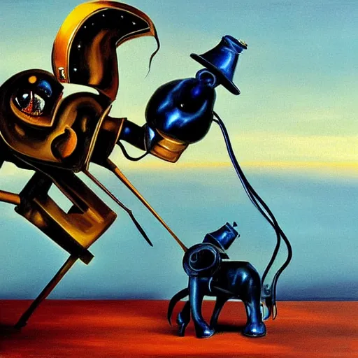 Prompt: elephant fighting a robot painted by Salvador Dali