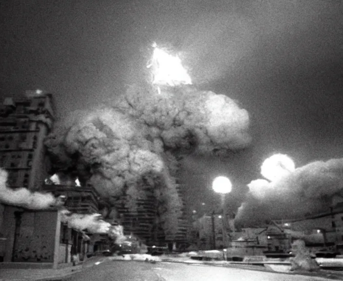 Image similar to Pulgasari the North Korean starfish monster destroying Pyongyang city, volumetric lighting, filmstill, produced by Kim Jong-il, Kodachrome, kaiju-eiga, monster movie, communist propaganda, film noir, 35mm film grain, Cooke Varotal 20-100mm T3.1, in the style of Ishirō Honda and Stanley Kubrick