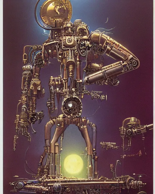 Prompt: steampunk cyborg by ralph mcquarrie and frank lloyd frank lloyd and bruce pennington and ted nasmith