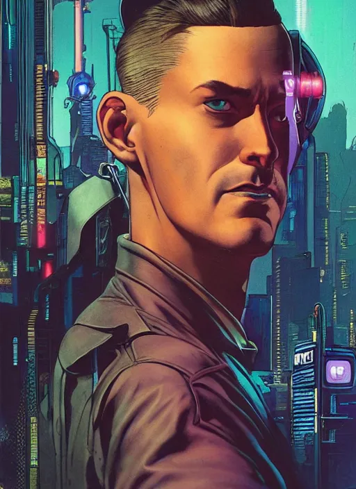 Prompt: cyberpunk police detective. portrait by mœbius and will eisner and gil elvgren and pixar. realistic proportions. cyberpunk 2 0 7 7, apex, blade runner 2 0 4 9 concept art. cel shading. attractive face. thick lines.