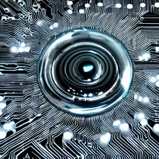 Image similar to Ferrofluid, organic liquid metal, alien bioweapon, generative technology, wet circuit board