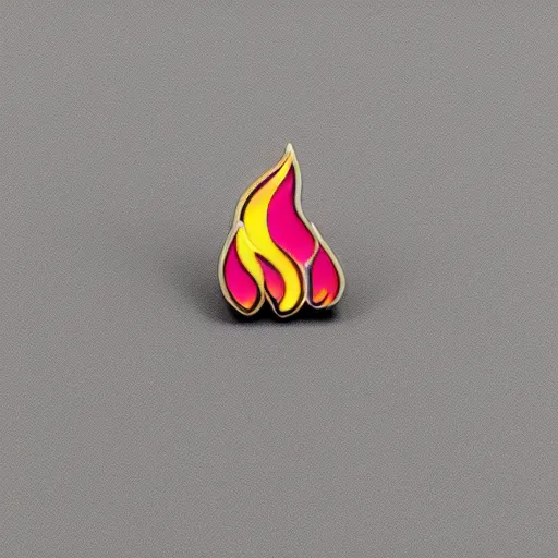 Prompt: a photo of a retro minimalistic plain fire flames enamel pin, studio lighting, behance