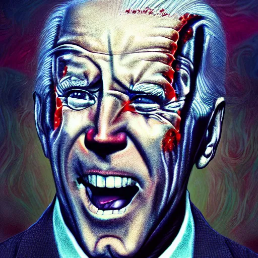 Image similar to biden became bloody ugly lovecraftian degenerate abomination, photo - realistic, color image, 2 k, highly detailed, bodyhorror, occult art, fractal structure