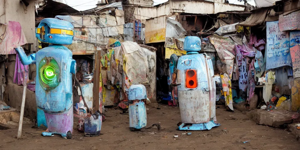 Prompt: ROBOT of AJEGUNLE SLUMS of Lagos inside JESUS CHRIST about AESTHETICS surrounding large UFO within NEON rays of light,