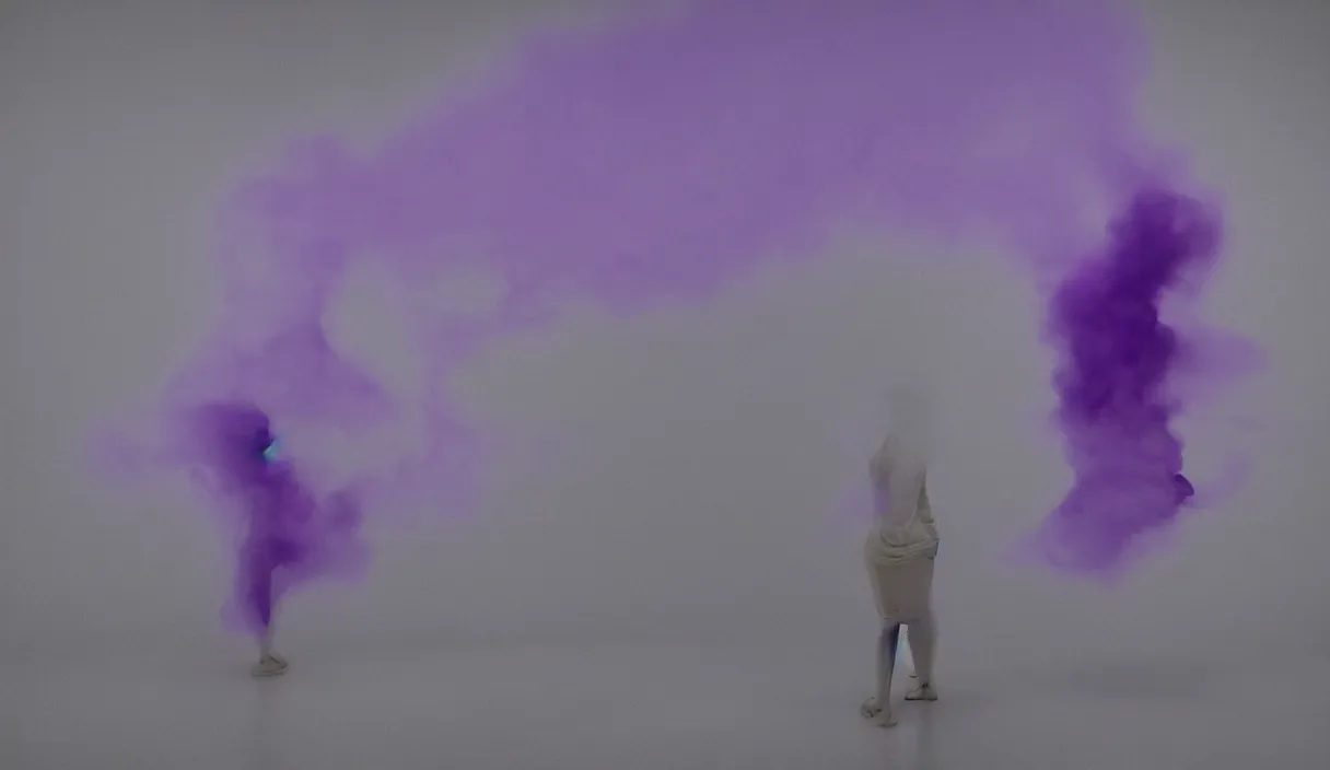 Image similar to artwork by pierre huyghe and paul thek with wax melting, purple smoke, sigma, 8 k, 3 5 mm, f / 3 2