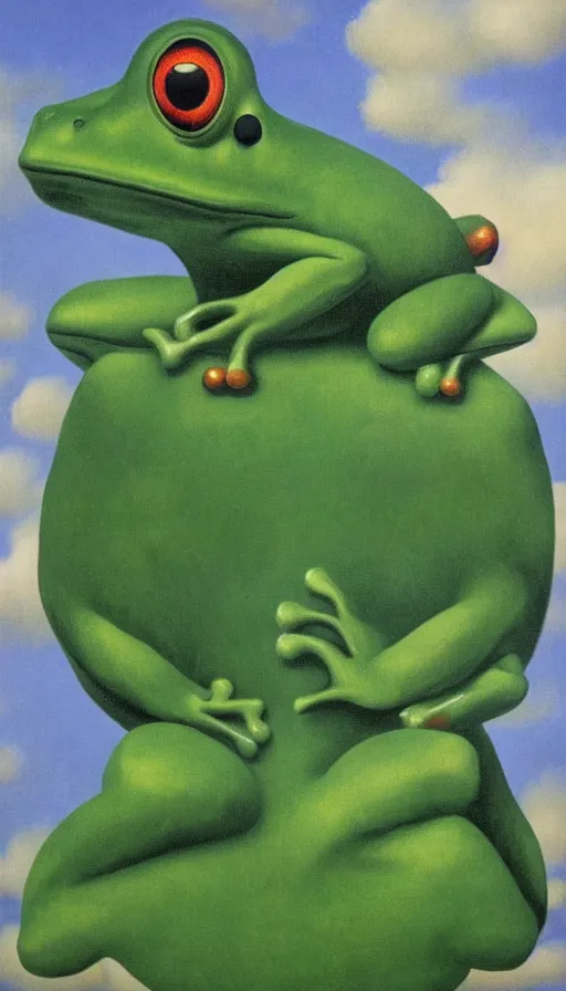 Image similar to raining frog by René Magritte, detailed, 4k