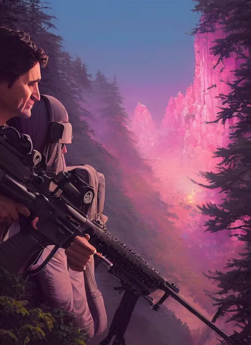 Image similar to highly detailed portrait justin trudeau in ( ( pink hoody rainbow socks ) ) holding ar - 1 5! ( setting costa rica ) in gta v stephen bliss unreal engine fantasy art by greg rutkowski loish rhads ferdinand knab makoto shinkai lois van baarle ilya kuvshinov rossdraws tom bagshaw global illumination radiant light detailed intricate environment