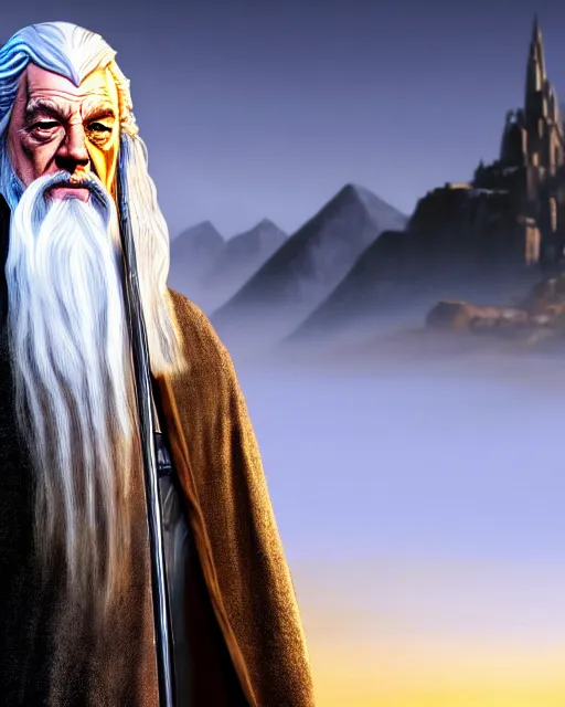 Prompt: Gandalf from Lord of the rings in GTA V, Cover art by Stephen Bliss, boxart, loading screen, 8K resolution