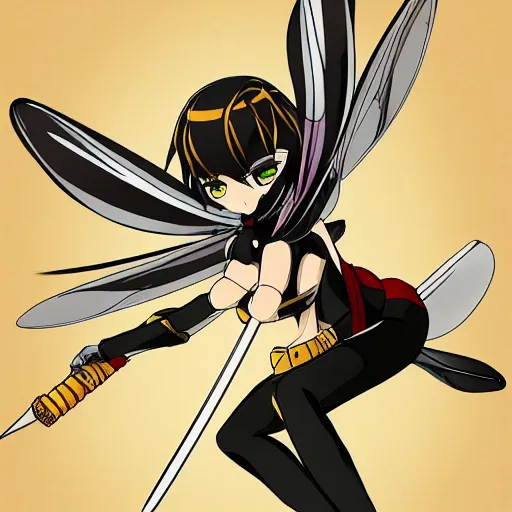 Image similar to anime art humanization wasp with sword