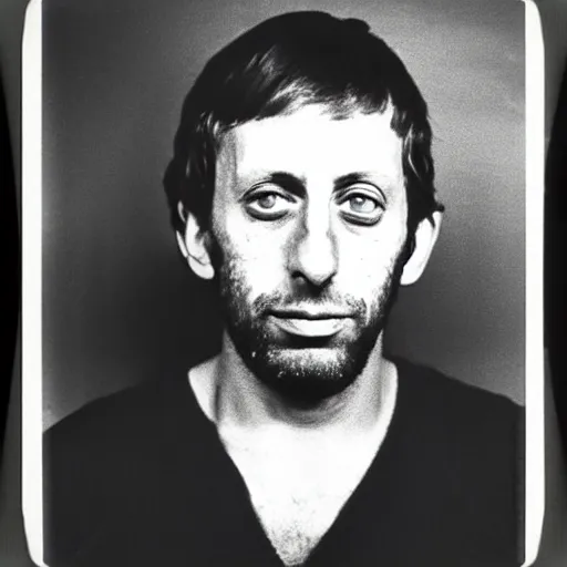 Image similar to Mugshot Portrait of Michael Rosen, taken in the 1970s, photo taken on a 1970s polaroid camera, grainy, real life, hyperrealistic, ultra realistic, realistic, highly detailed, epic, HD quality, 8k resolution, body and headshot, film still, front facing, front view, headshot and bodyshot, detailed face, very detailed face