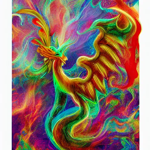 Prompt: multi color smoke with the small ( outstretched ribbed wings and head of a fairytale dragon ), billowy, 8 k, 4 k