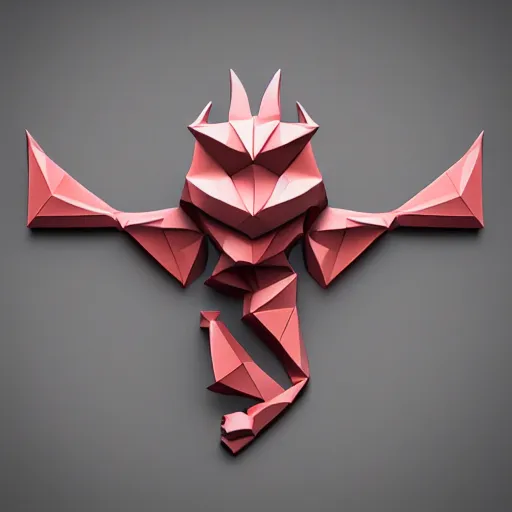 Image similar to dragon figurine logo vector art, origami, low poly, 3d render, up close, intricate details, folds, 8k