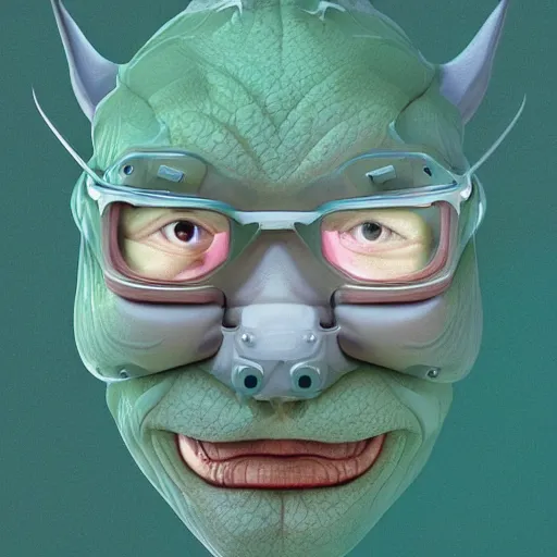 Prompt: man wearing axolotl face mask. digital art by atsushi okui. extreme detail.
