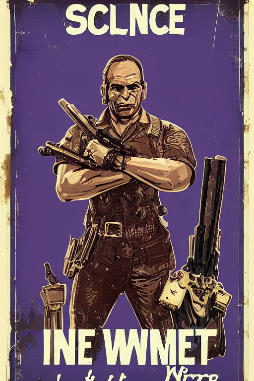 Prompt: saint homo neanderthalis, portrait, propaganda poster, with book of science on his right hand, and riffle, violet polsangi pop art, gta chinatown wars art style, bioshock infinite art style, incrinate, realistic anatomy, hyperrealistic, two colors, white frame border, 4 k, uhd, remove duplicate content.