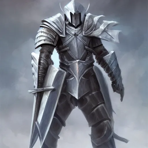 Image similar to Knight of the Ivory Tower, mtg, artstation, martial, white armor, lance, Raymond swampland